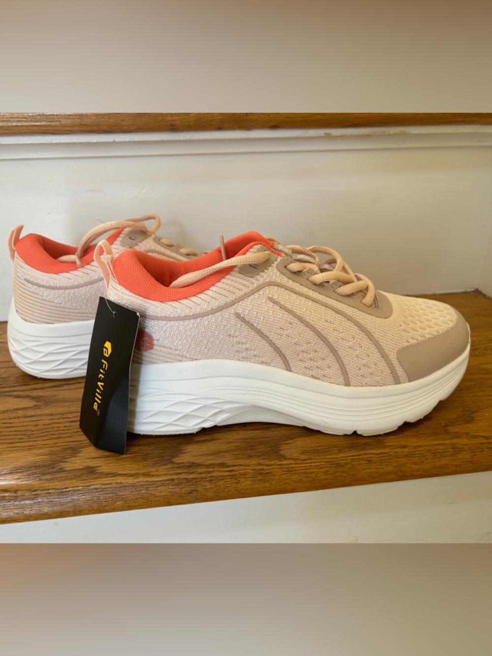 Unisex-Looking Athletic Sneakers in Peach with Coral Lining